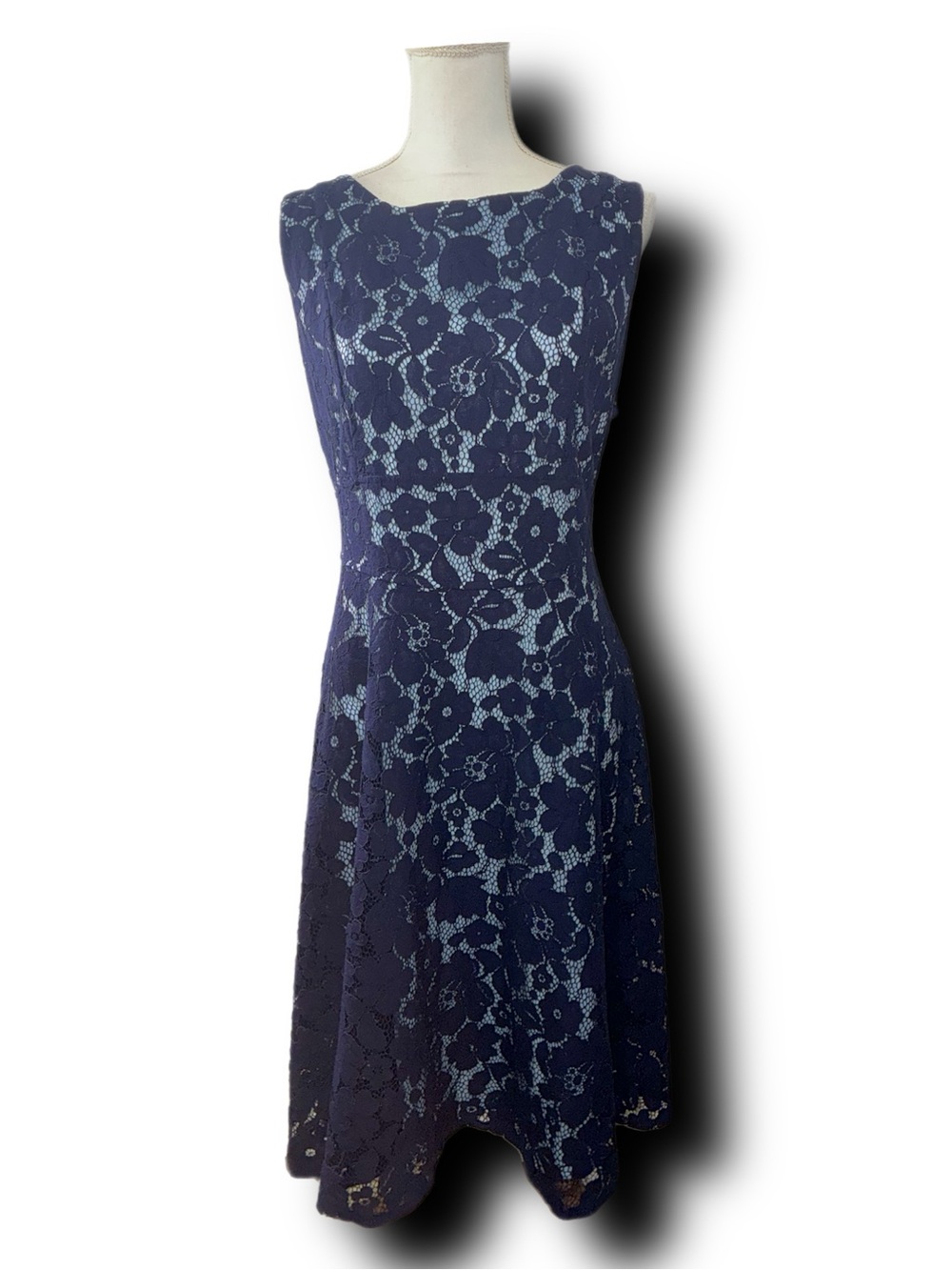 Danny & Nicole Navy Lace Overlay Knee-Length Fit & Flare Dress Party Cocktail